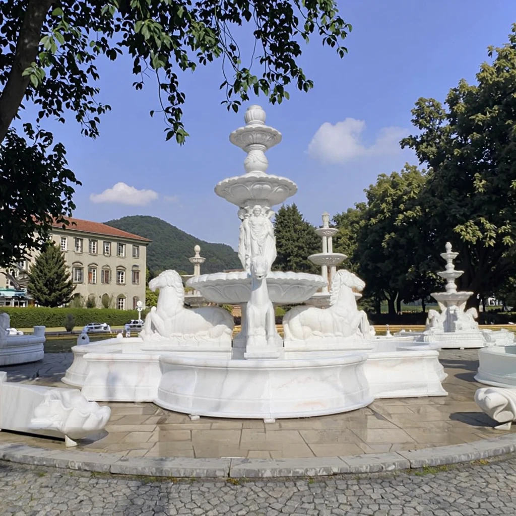 Marble Four Galloping Horses Landscape  Fountain Grand Sculpture Classical Style Customizable Color Size Deposit Only