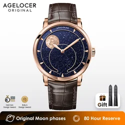 AGELOCER Original Astronomer Watch Men's Luxury Gold Watch Automatic Mechanical Moon Phase Watch Birthday Gift for Men