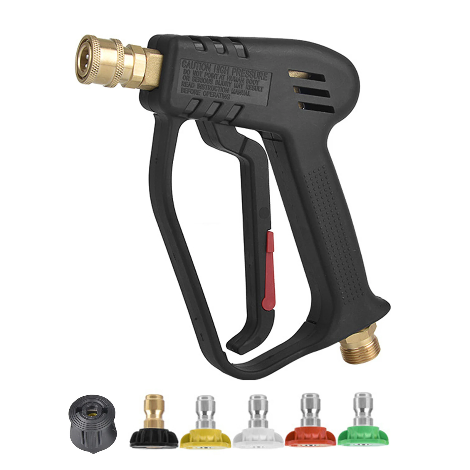 High Pressure Washer Gun, 4000 PSI Max Short Pressure Washer Gun Car Cleaning Tool with 5 Color Quick Connect Nozzles M22 Hose