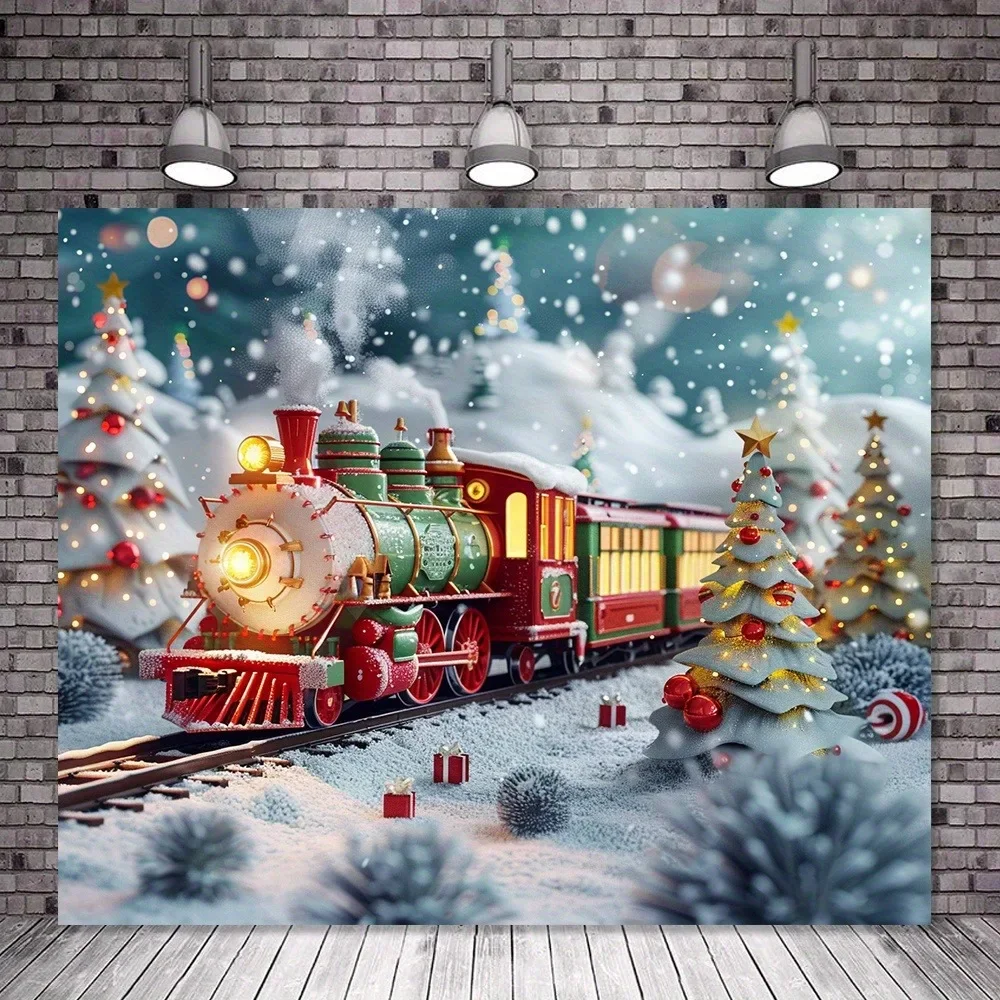 Christmas Day party decoration background cloth Christmas red candy train tapestry suitable for outdoor home decoration