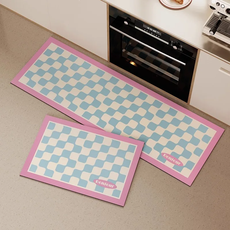 Kitchen Mat for Floor Checkerboard Plaid Long Strip Runner Kitchen Carpet Oil-proof Waterproof Non-slip Washable Kitchen Mat 러그