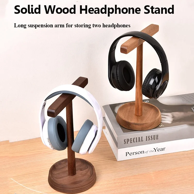 Wood Headphone Stand AirpodsMax Walnut Wooden Dual Headphone Holder Pearl Wood Sony Headset Display Dual Headphone Support