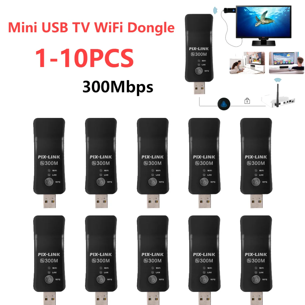 1-10PCS Mini USB TV WiFi Dongle Adapter Universal 300Mbps Smart TV Wireless Receiver 2.4Ghz Network Card  for Samsung LG Sony