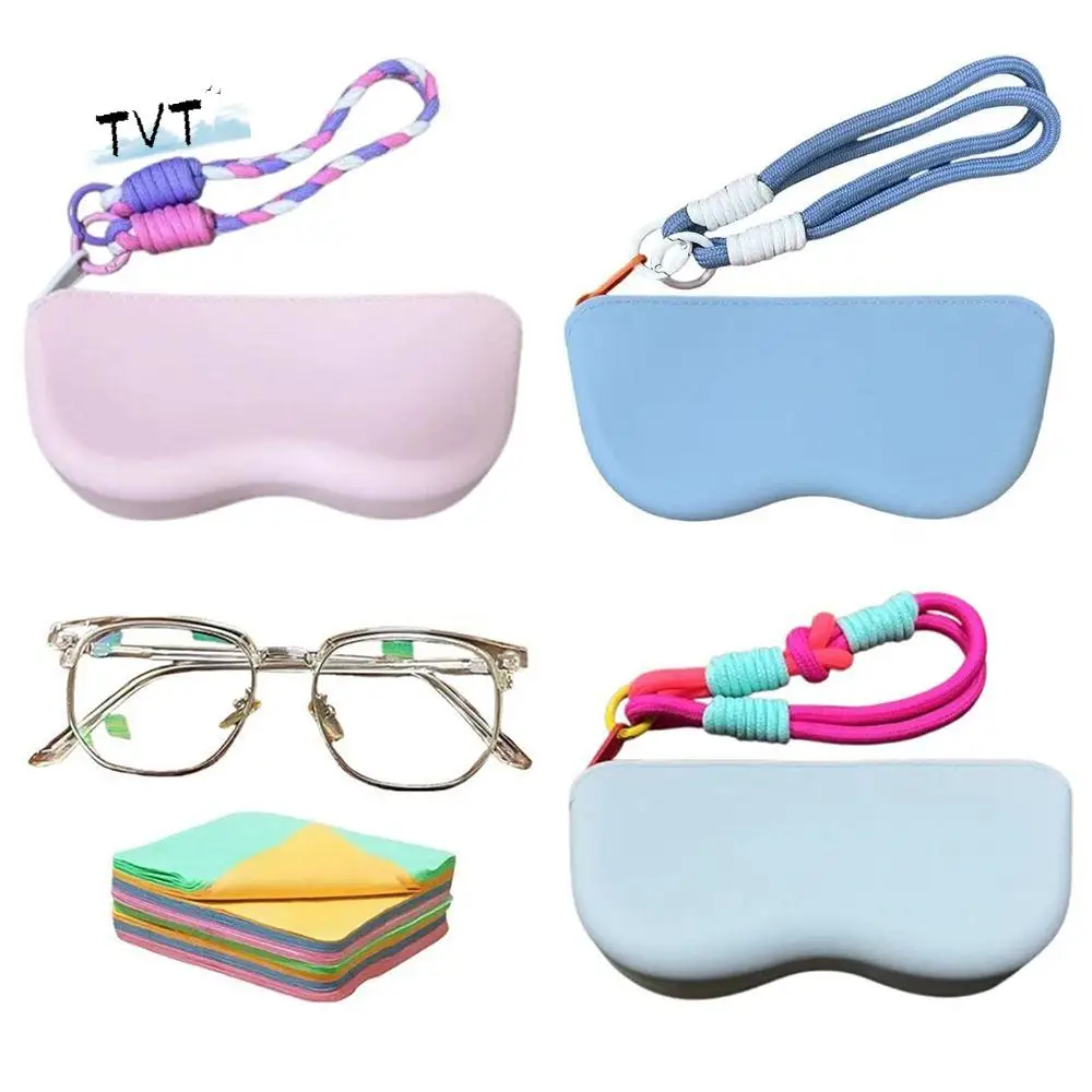 

Waterproof Silicone Glasses Bag Candy Color Korean Style Portable Eyeglass Bag with Lanyard Dustproof Glasses Storage Bag