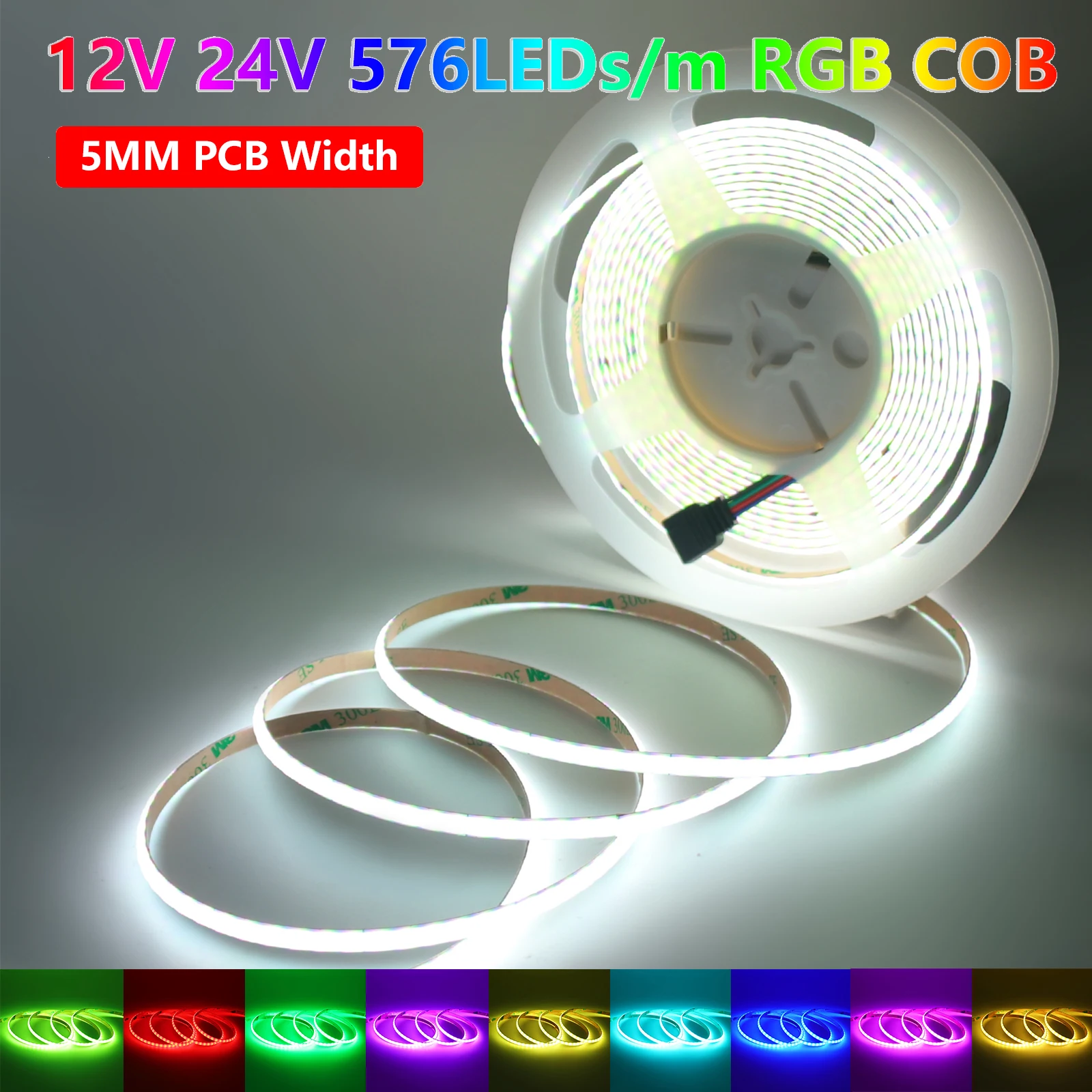 4Pin 5mm RGB COB LED Strip 12V 24V High Density 576LEDs/m RGB COB Tape Colorful Flexible Ribbon for Indoor Room Decor Lighting
