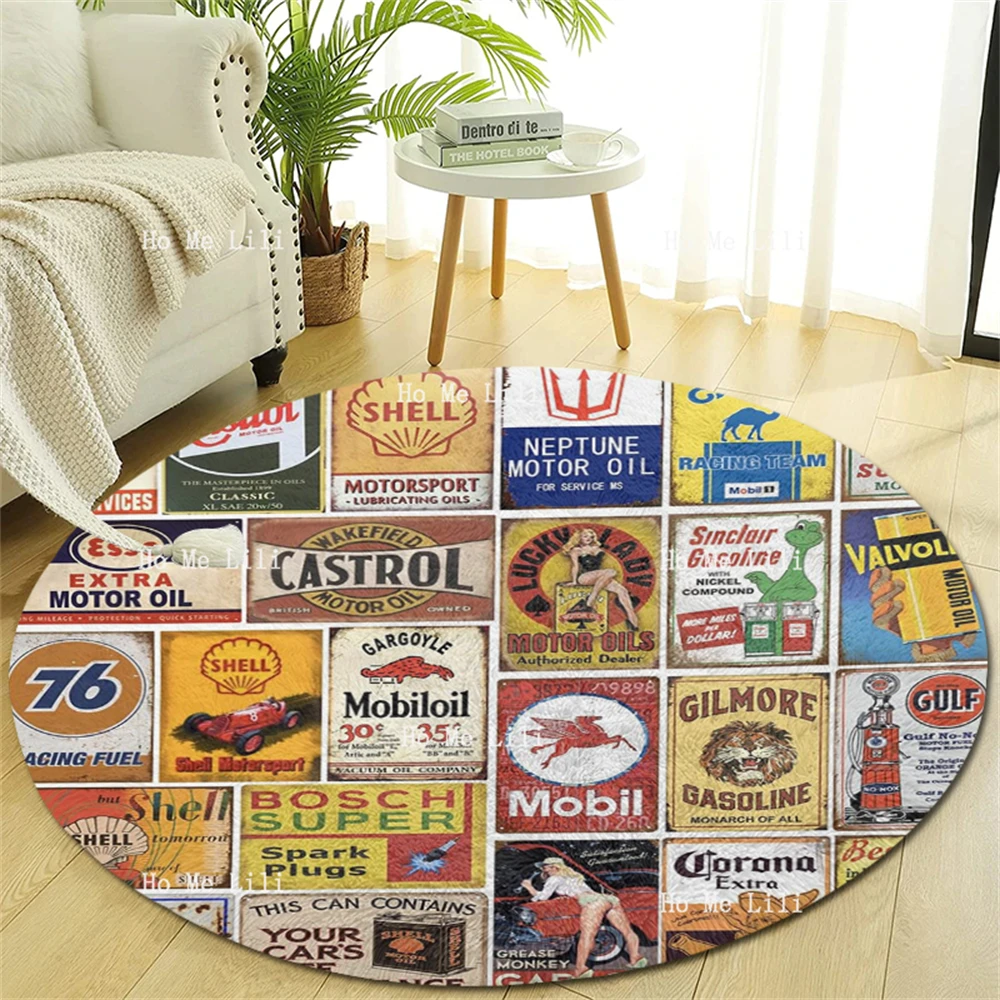 Vintage Advert Gas And Oil Tin Signs Antique Nostalgic Car Retro Metal Style Round Carpet