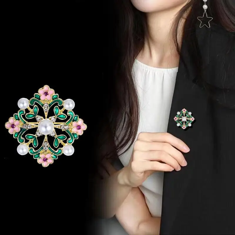 موضة بالتنقيط النفط اللؤلؤ زهرة دبابيس جوفاء للنساء الملابس معطف اكسسوارات الحفلات الهدايا #1