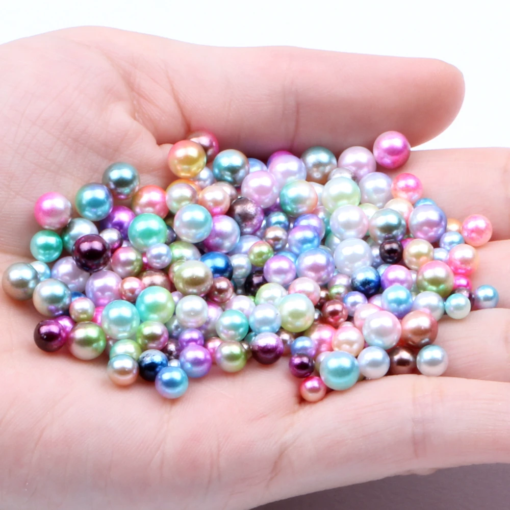 Small Pack RainBow Color 3-12mm And Mix Size No Hole Round Pearls Imitation Pearls Dresses DIY Jewelry Nail Art Decorations