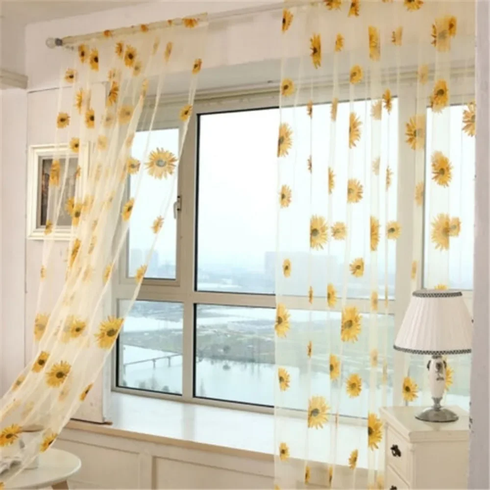 

Sunflower Window Panels Drapes Curtains Sheer Voile Tulle Home Room 100*200cm Modern Window Treatments Voile Curtains Cortains 4