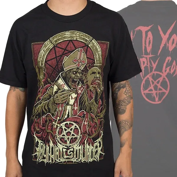 Thy Art Is Murder Zombie Pope Double Sided Print T Shirt, Dark Anti Religious Pentagram Vintage Graphic