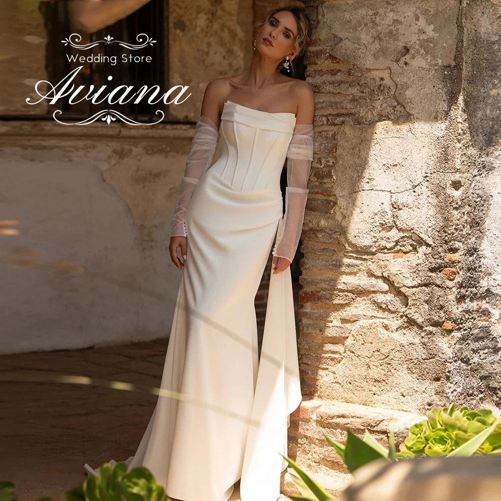 

Aviana Customized Strapless Bridal Gown Satin Fabric Draped Detailing Mermaid Silhouette Long Train Elegant Luxury New Design