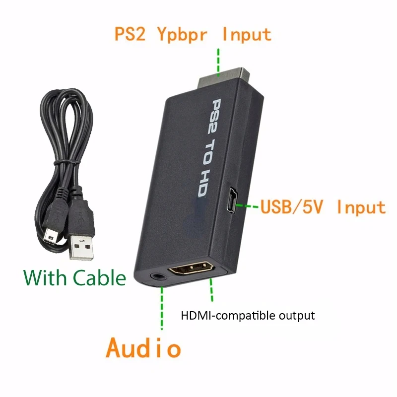 Hdmi To Ps2 Compatible Converter Adapter Audio And Video With 3.5mm Audio Cable Supports Pc All Ps2 480i 480p 576i Display Modes