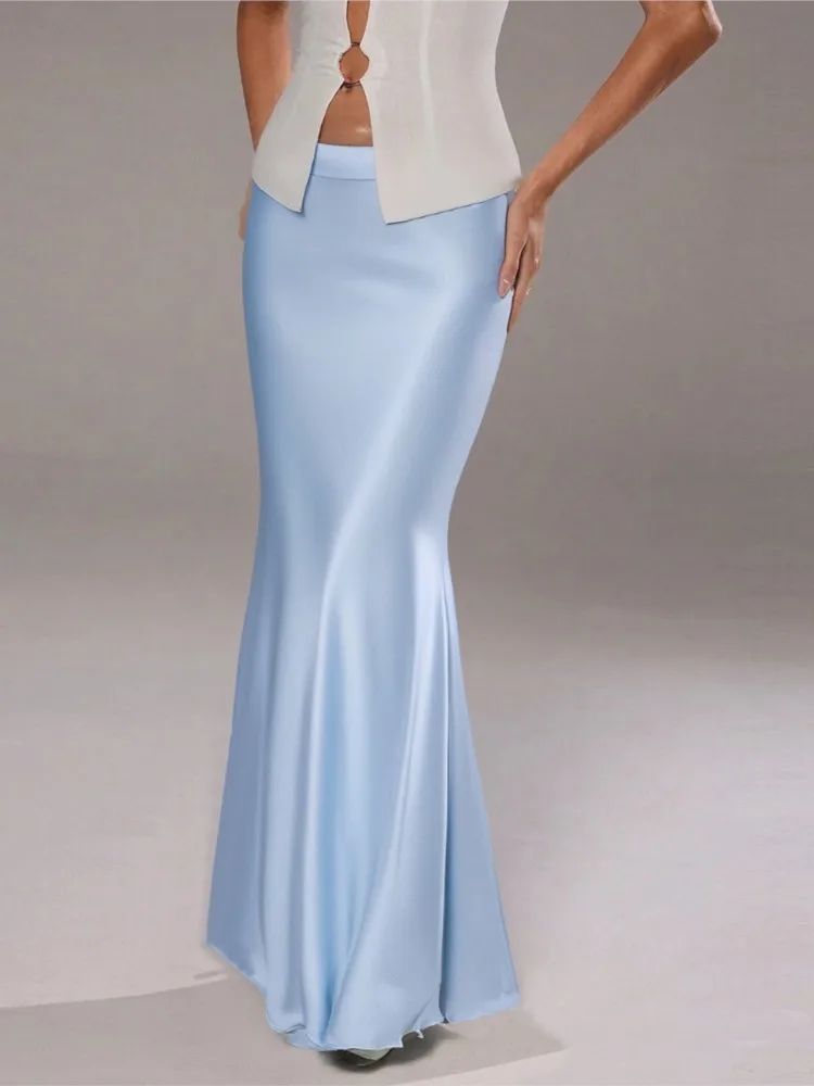 

Elegant Satin Trumpet Skirts Fashion Slim High Waist Skirts Women Female Solid Office Long Skirt Autumn Winter Elegant Mujer