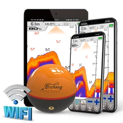 Erchang F68 Wifi Draadloze Fishfinder Diepte Echolood Dual Frequency Sonar Alarm Transducer Fishfinder IOS & Android