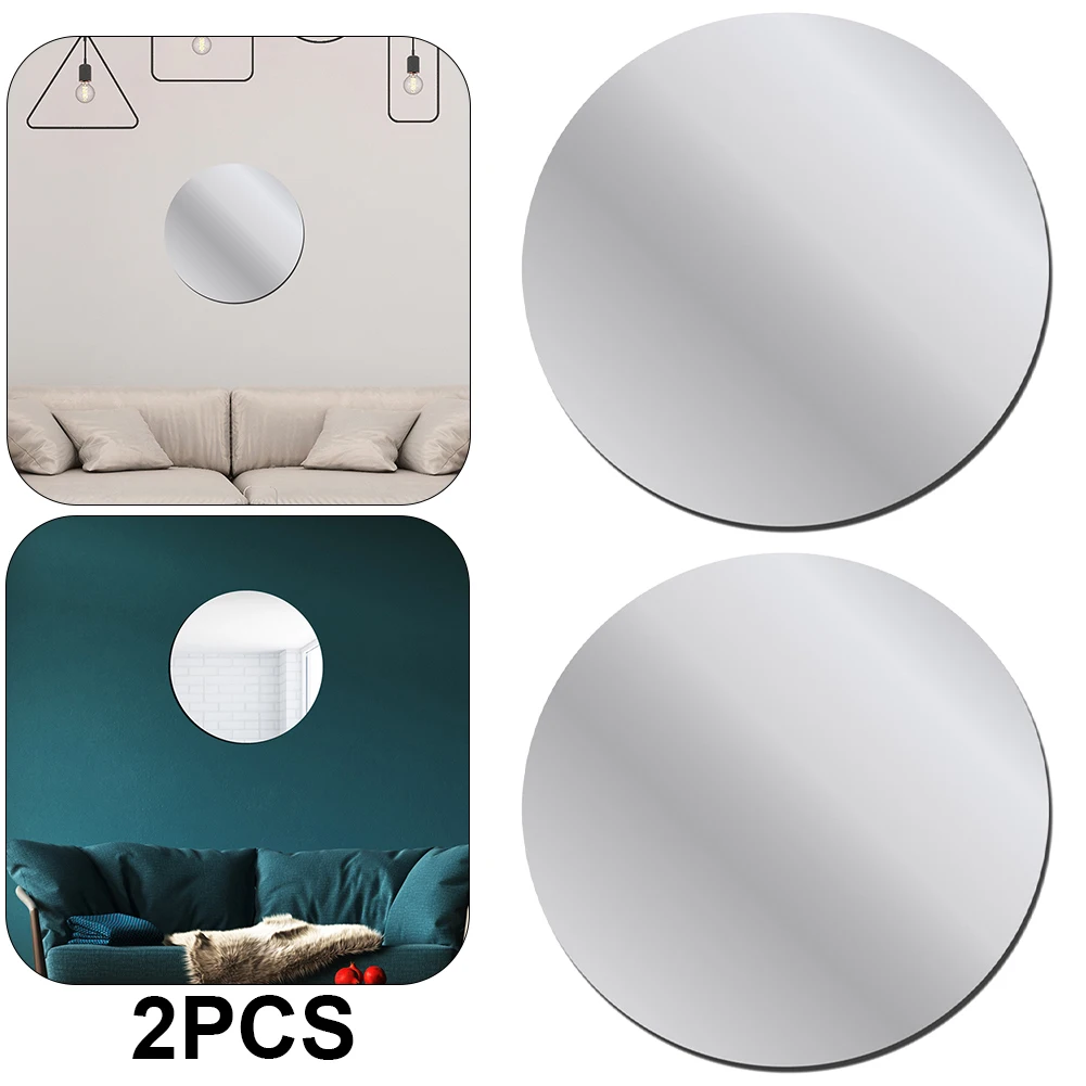 2개입 원형 3D 거울 벽 스티커 방 홈 아크릴 벽화 장식 (실버 30cm)