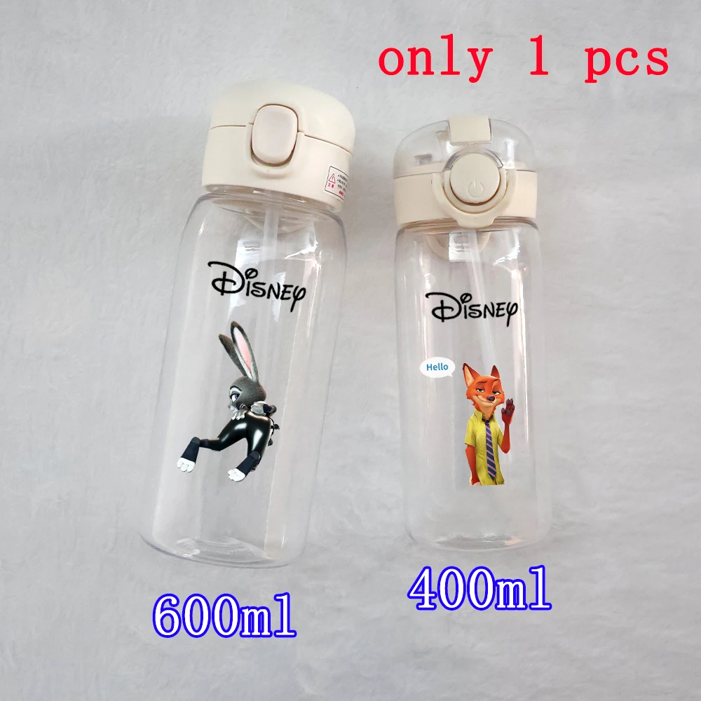 Disney Zootopia 400/600ml Transparent Plastic Straw Large Capacity Portable Leak Proof Outdoor Camping Fitness Sports Water Cup