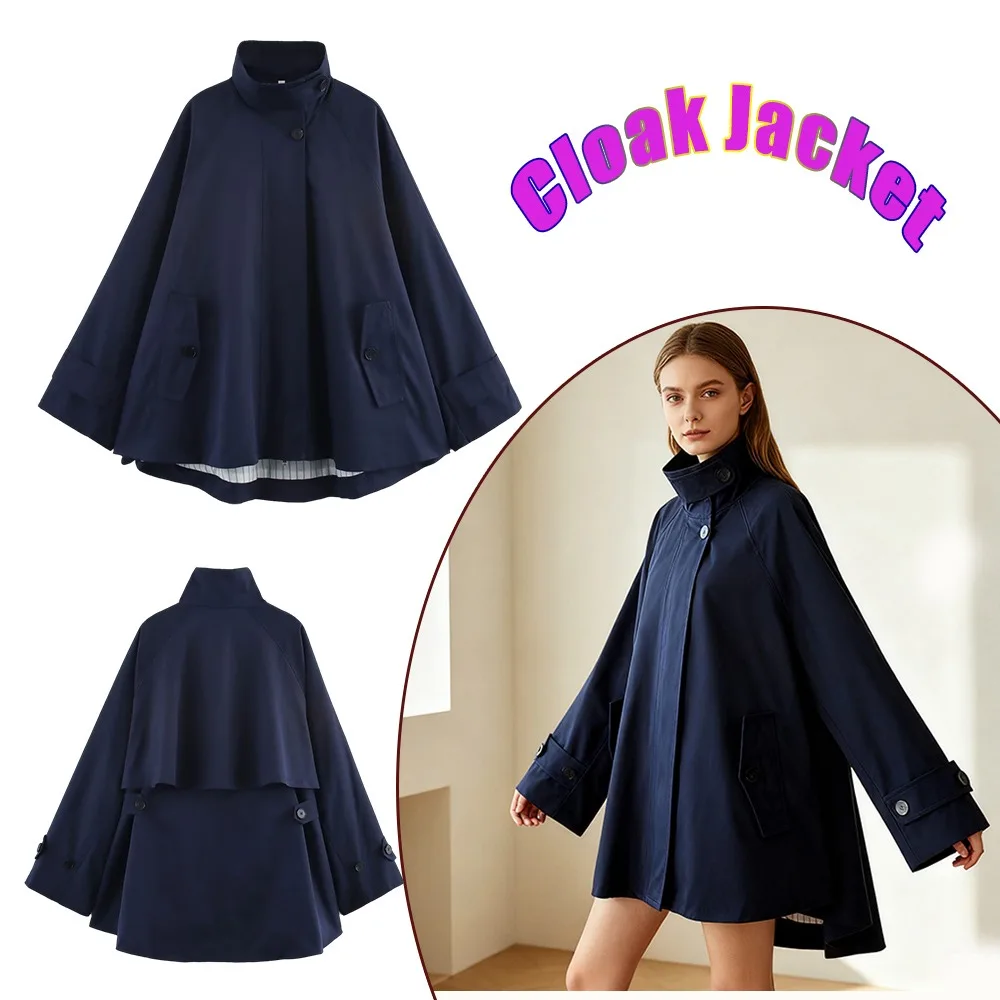 

Ladies Fashion Outerwear New Wholesale Womens Cape Style Coat with Tie Strap Decoration Cloak Jacket Apparel Clothing Hot Trends