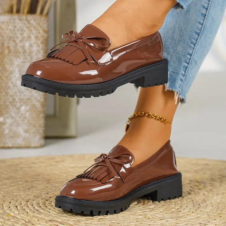 2026 Loafers for Women Platform PU Leather Casual Shoes Woman Spring New Comfort Tassel Slip on Flats Single-shoe image 5