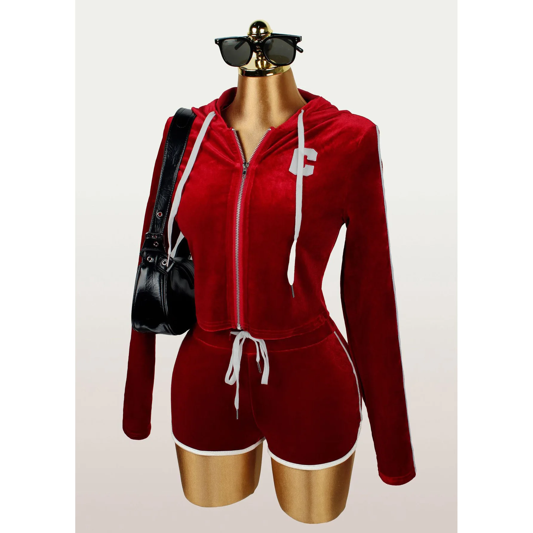 Setelan Hoodie Beludru Seksi 2 Potong Atasan Jaket Celana Musim Gugur Musim Dingin Wanita Y2K Streetwear Setelan Seksi Dua Potong Celana Pendek