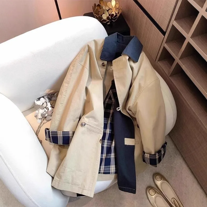 

2025 New Model Spring and Autumn Commute wind Plus size Windbreaker Mid-length Shorter women's loose and elegant coat