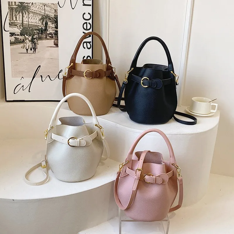 Simple Fashion Solid PU Bucket Shoulder and Crossbody Bags High Quality Versatile Sense of Luxury Handbags for Women 2024 New