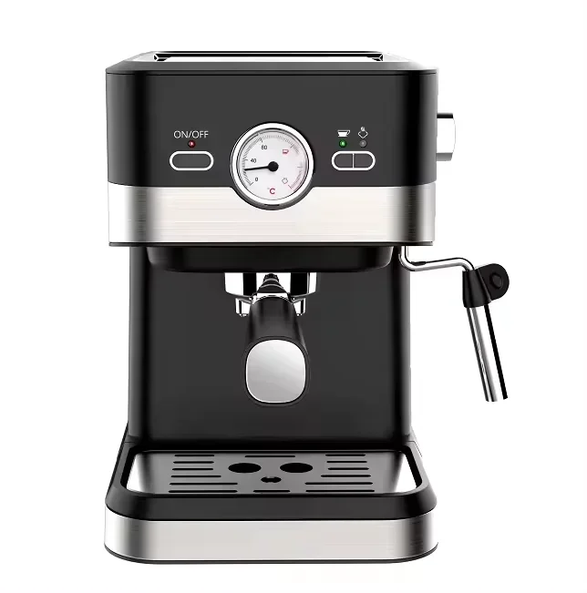 Small Italian semi-automatic milk frothing coffee machine with latte art