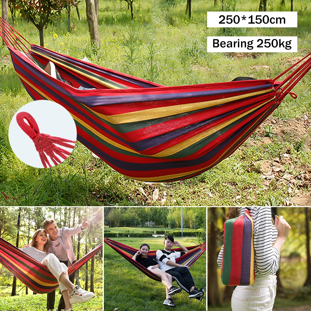 

Thick Canvas Hammock Outdoor Camping Indoor Childrens Swing Thickened Striped Hammock Multi Functional Hammock
