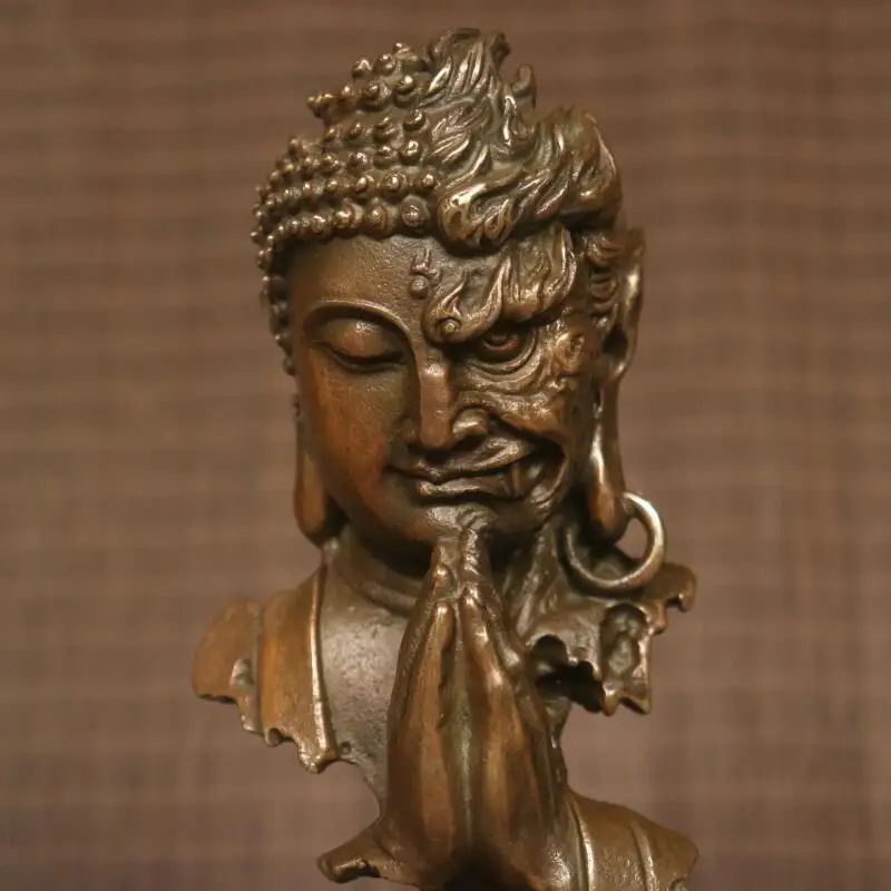 Zen Meditation Chinese Bronze Shakyamuni Buddha Devil Statue One Thought Between Buddha and Demon Collectible Home Decor Craft
