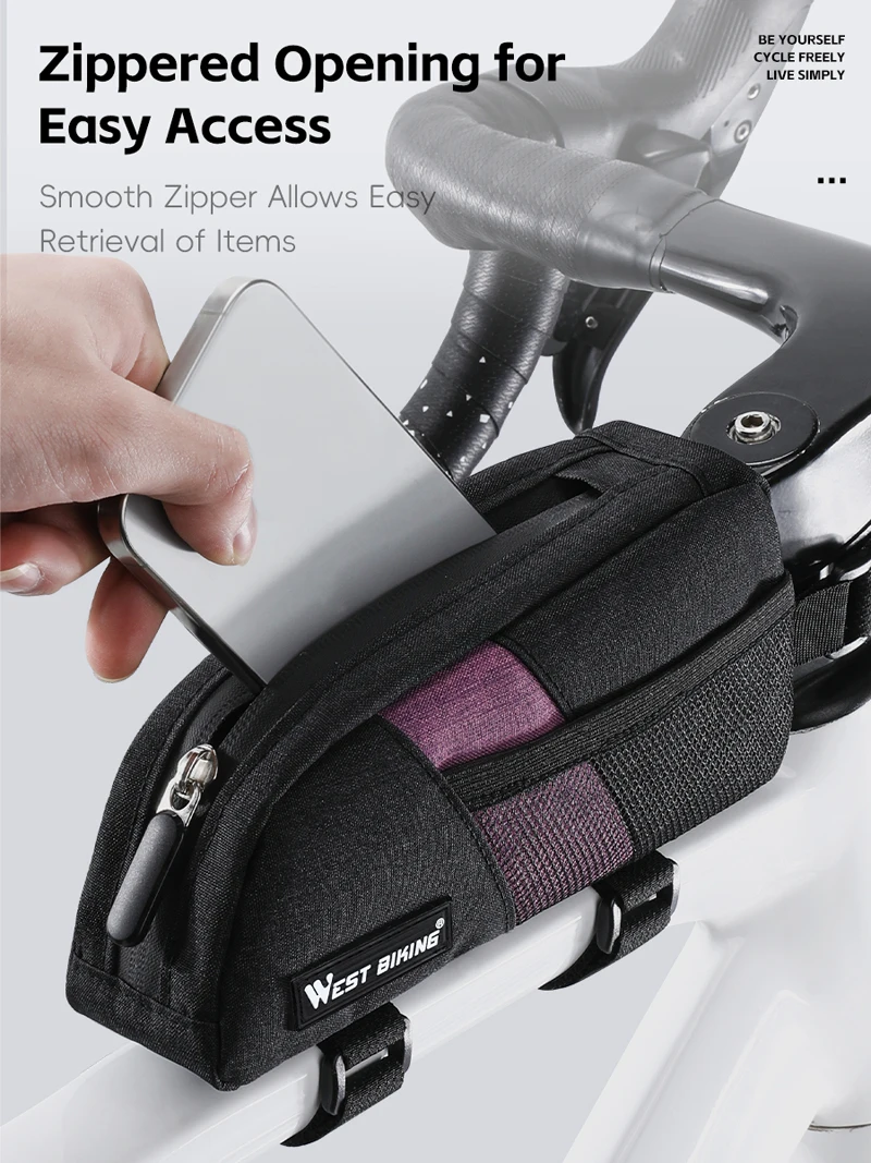 WEST BIKING Mini Tragbare Fahrrad-Oberrohrtasche Stromlinienförmiges Design Fahrradtasche Vorderrahmentasche für MTB Rennrad Fahrradzubehör – Detail 7