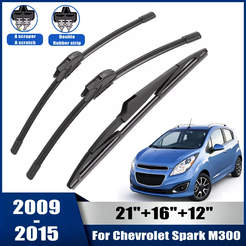 21''+16''+12'' Car Wiper For Chevrolet Spark M300 2009-2015 Front Rear Wiper Blades Brushes Auto Accessory 2011 2012 2013 2014