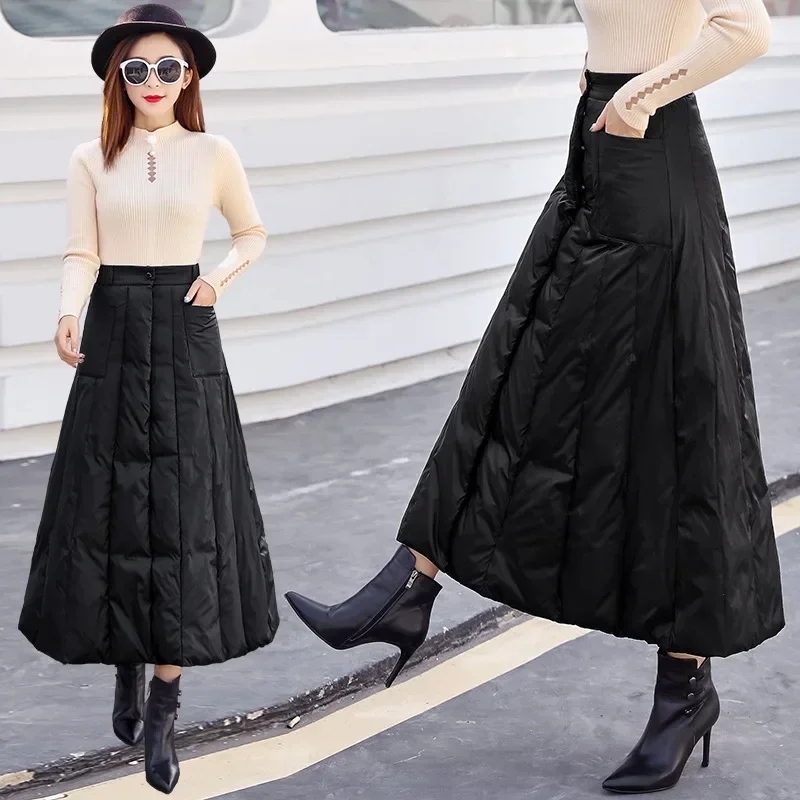 

TPJB New Warm Half-body Skirt Women A Piece of Winter Thickening Dress Long Paragraph Down Cotton Skirt Package Hip Skirts