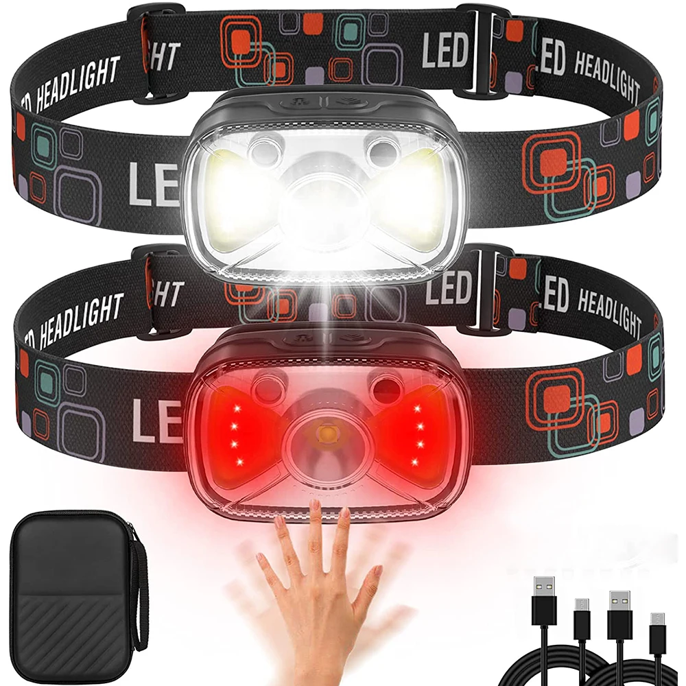 

LED Rechargeable Headlamp White Red LED Motion Sensor Flashlight Headlamp 7 Modes Outdoor Camping Running Cycling Headlamp