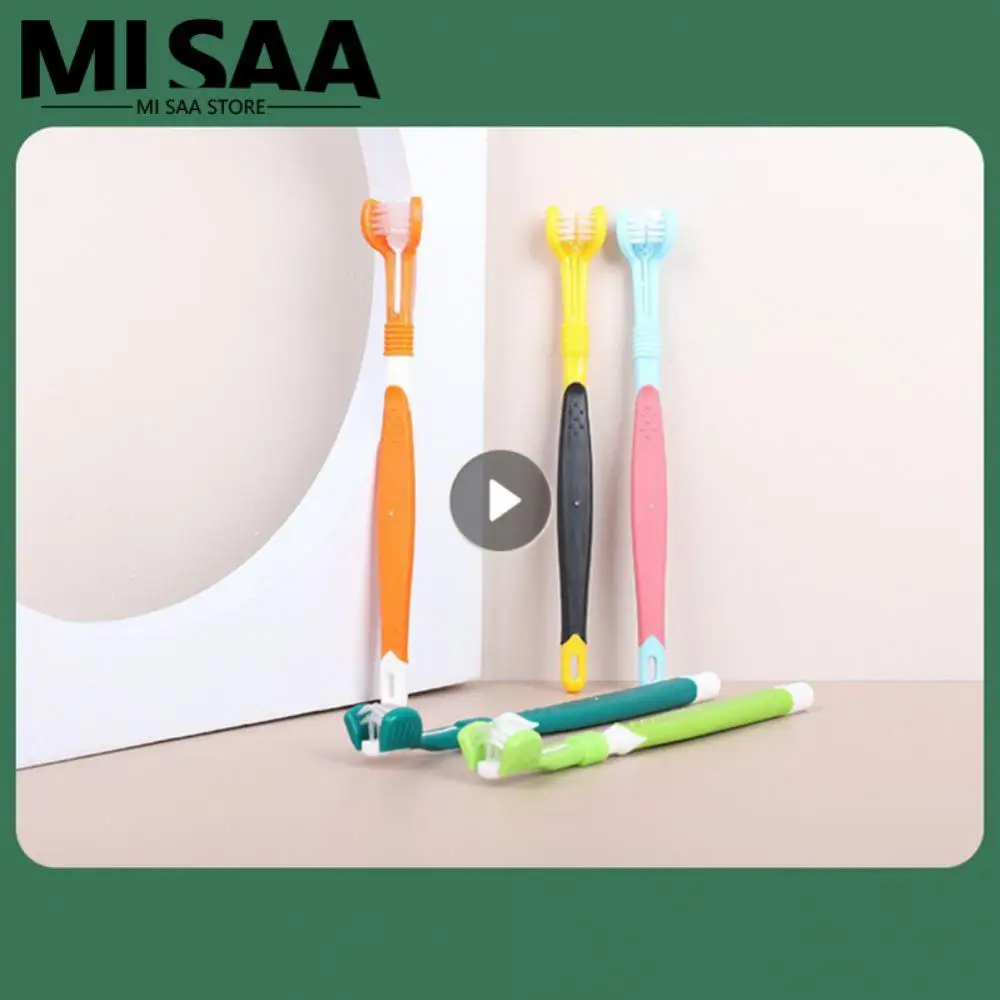 Brosse à dents à trois têtes pour animaux de compagnie, plastique, 3 côtés, élimination de la pierre, durable