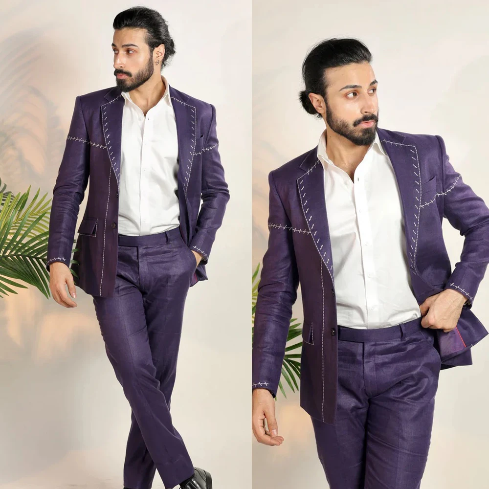 

Leisure Men's Suit 2 Pieces Blazer Pants Bow Collar Beading Appliques Wedding Tuxedos Work Business Formal Costomized