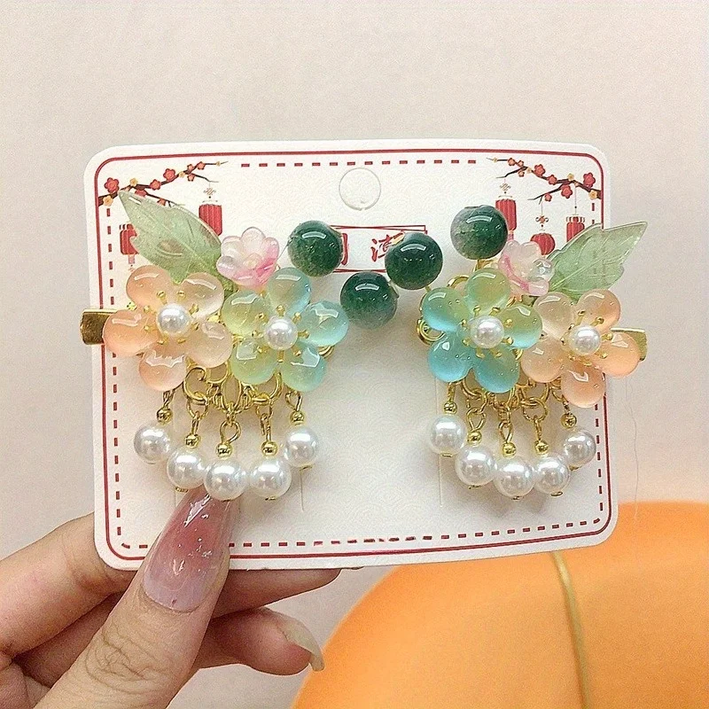Hanfu Hairpins for Girls Traditional Chinese Step Shake Hair Clips with Tassels, Vintage Ancient Style Hair Accessories Children image 4