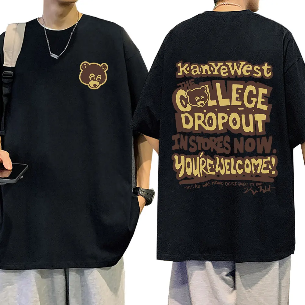 Kanye West College Dropout T Shirt Men's Clothes Hip Hop Vintage T-shirt Fashion Casual Oversized T Shirts Harajuku Streetwear