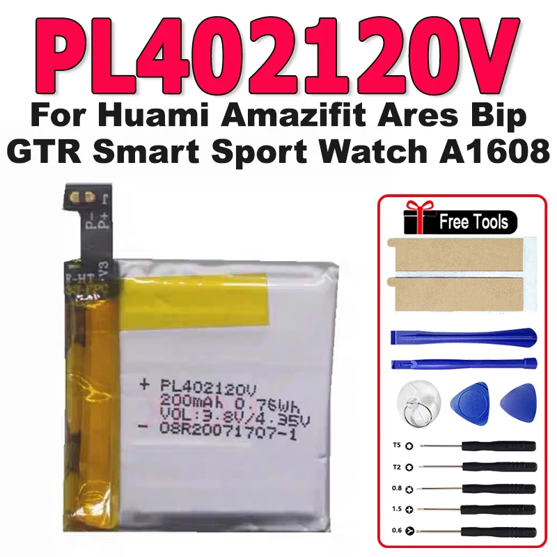

High Quality PL402120V For Amazfit Bip A1608 A1915 Replacement Rechargeable Polymer Lithium Ion Battery 402120 + Free Tools