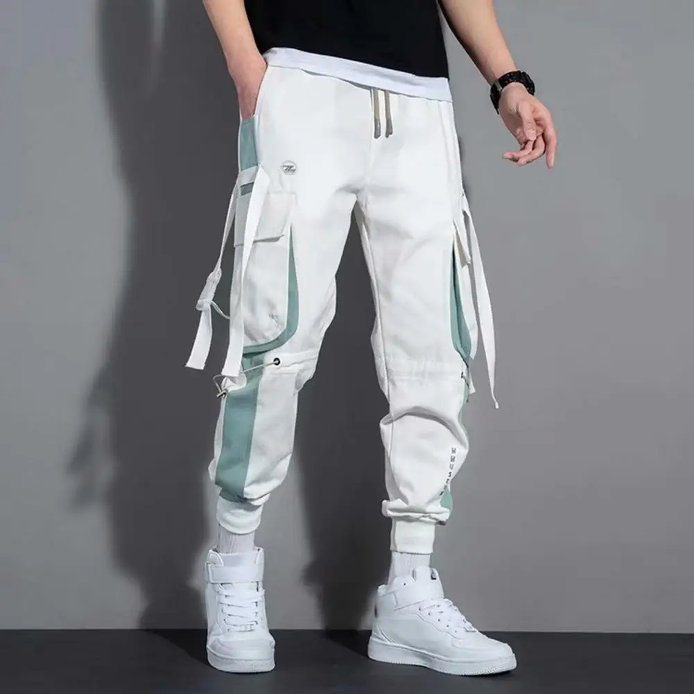 Pantalones Cargo de estilo callejero para hombre, ropa de calle con decoración de correa, múltiples bolsillos, cintura elástica, estilo Hop, para exteriores