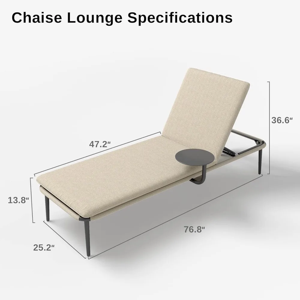 Adjustable Outdoor Chaise Lounge with Cushion, 2024 Aluminum Patio Lounge Chair with Side Table