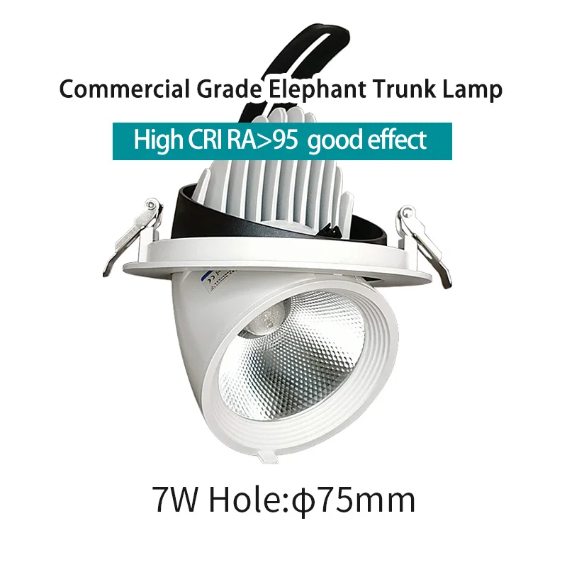 Otwór 75mmCOB reflektor led do wbudowania typu downlight sklep komercyjny wysoki wyświetlacz RA95 regulowany kąt lampa sufitowa 7W lampa sufitowa