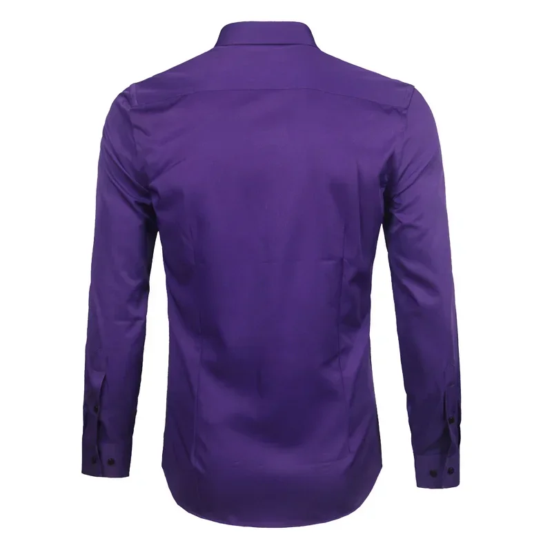 

Men's Purple Bamboo Fiber Dress Shirts Brand Long Sleeve Shirt Solid Slim Fit Casual Formal Non Iron Work Shirt Camisa Masculina