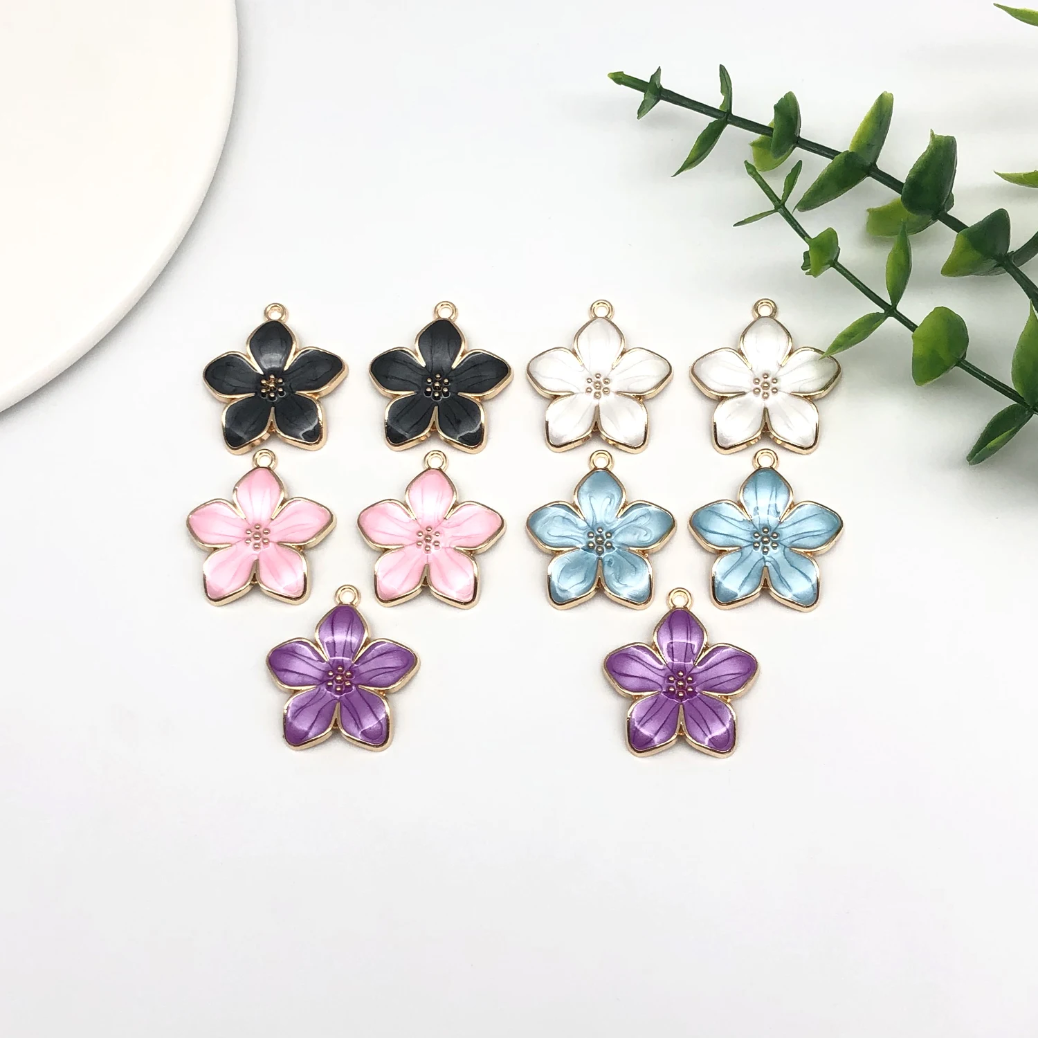 

Mix 10 Charm Simple Fashion Enamel Cherry Blossom Pendant Set DIY Bracelet Necklace Earrings Jewelry Handmade Accessories