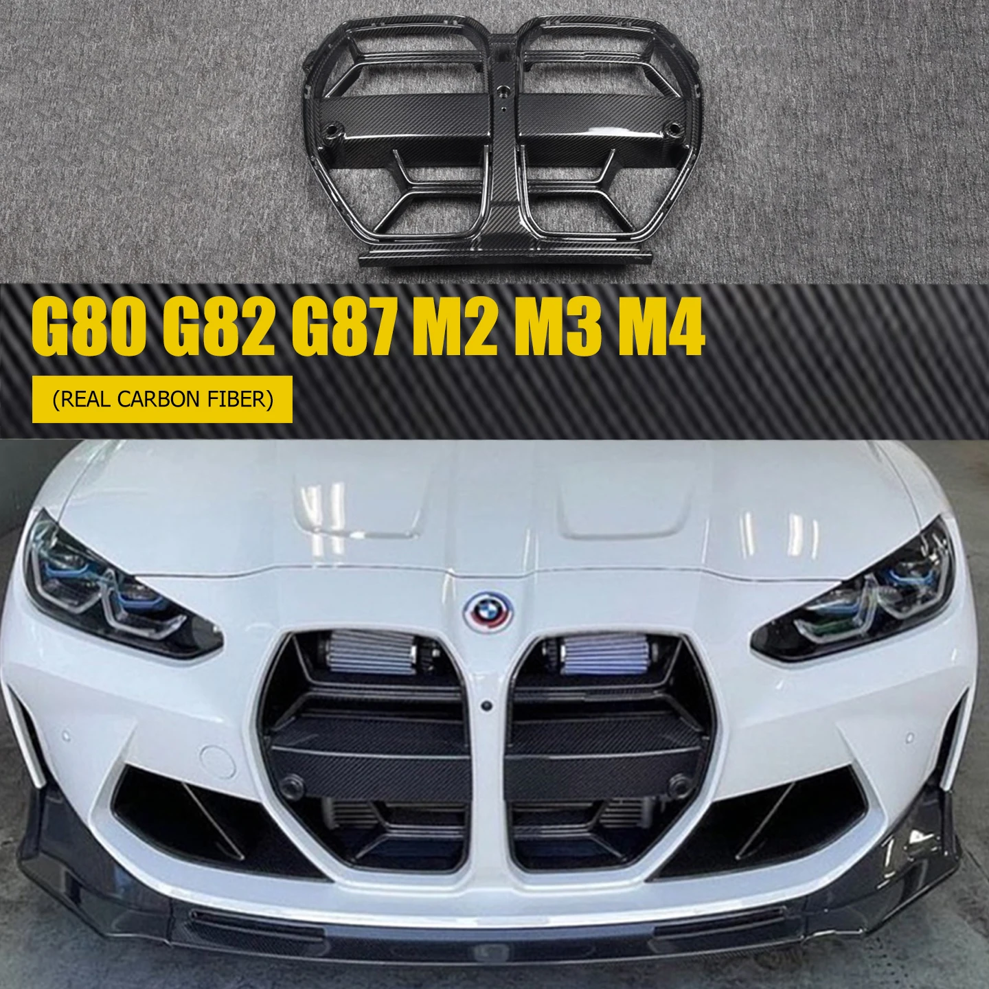 Dry carbon fiber CSL style front grille center mesh for BMW M3/M4 G80/G82, maximum style & performance upgrade!