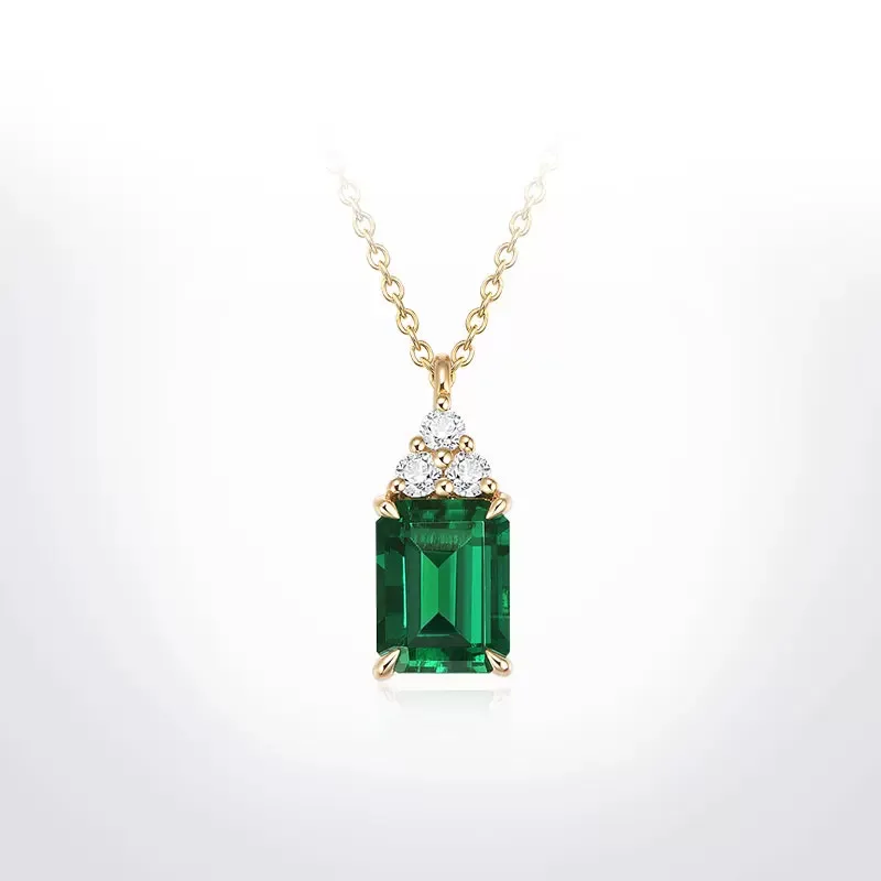 

CxsJeremy 14K Yellow Gold 1.5ct 6*8mm Lab Grown Emerald Pendant Necklace with Moissanite for Women Fashion Wedding Jewelry Gifts