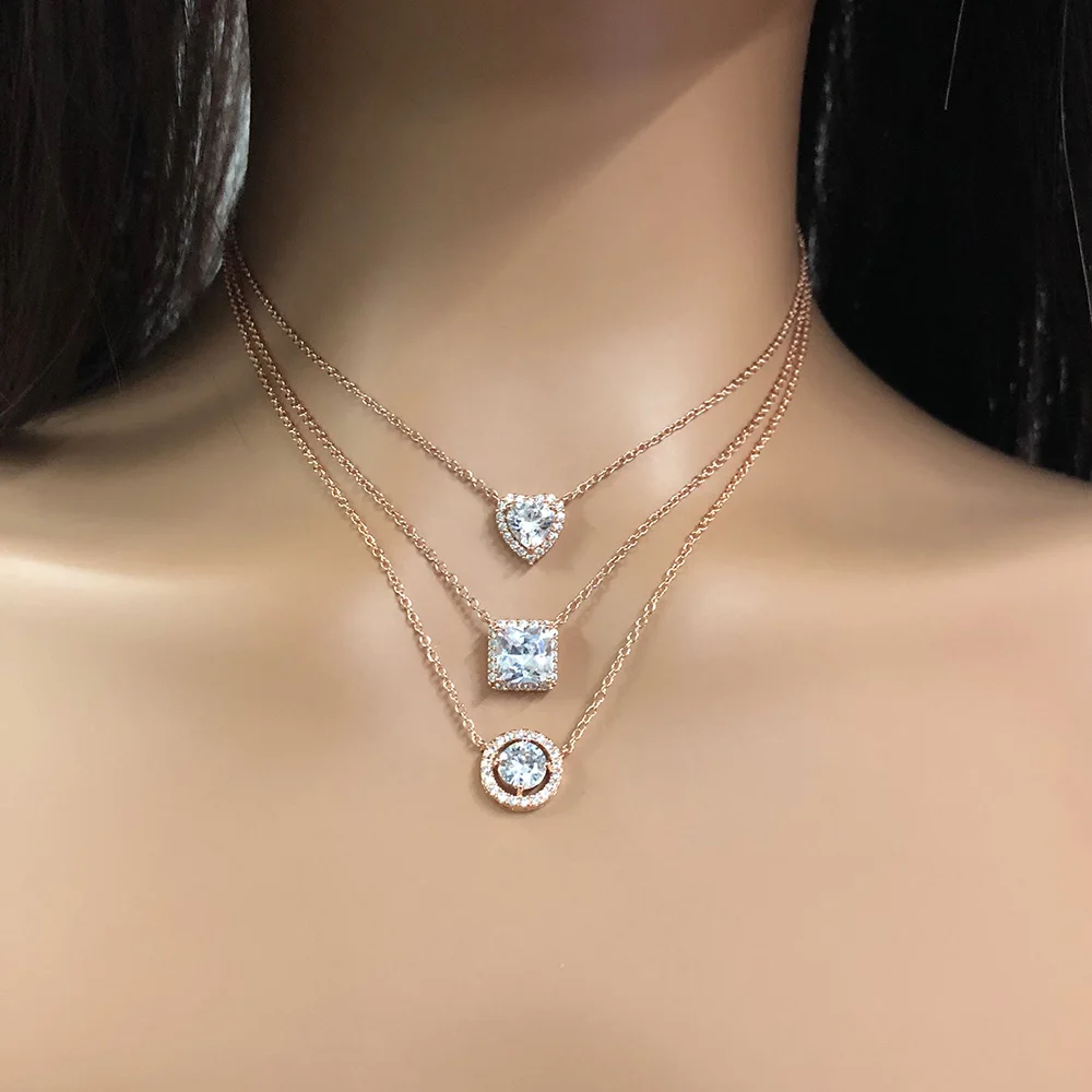 ZHOUYANG Heart Necklace For Women Cubic Zirconia Rose Gold Color Neck Pendants Choker Chains Jewelry Female Wholesale N317