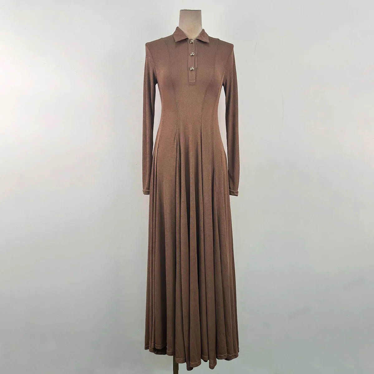 KWTX 2025 Solid Spliced Buttons Fashion Long Dresses for Women Lapel Long Sleeves Tunic Patchwork Folds Dress Female Clothing