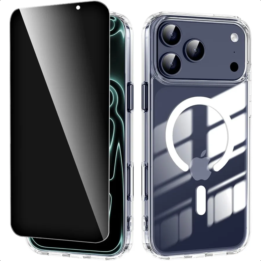 

Прозрачный чехол для iPhone 17 Pro Max с защитной пленкой для экрана, совместимый с Magsafe, магнитный, прозрачный, противоударный, тонкий Pho
