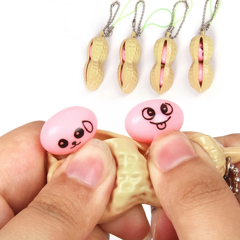 2PCS Creative Peanut Pinch Happy Adult Squeeze Bean Vent Relief Toys Simulation Peanut Keychain Backpack Pendant Kids Toy