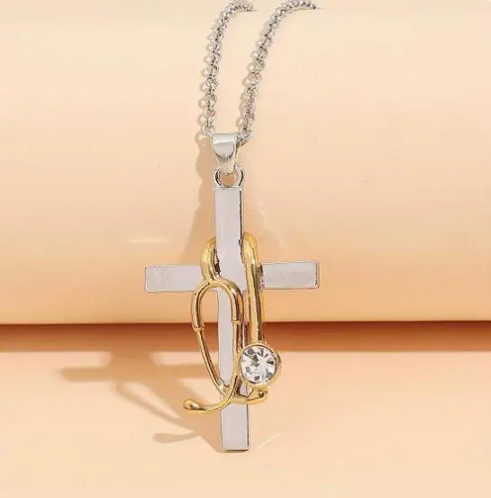 

Adjustable Medical Themed Necklace with Crucifix Pendant Stylish Accessory for Nurses Doctors Graduation Nurse Necklace Pendant