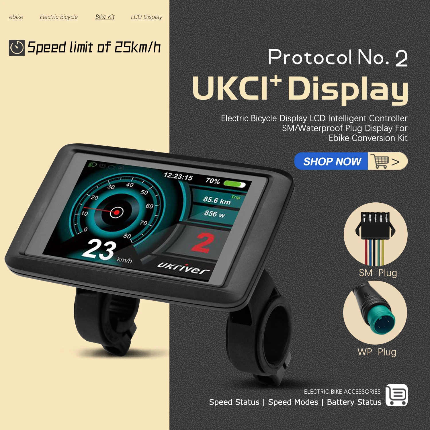 

Electric Bike LCD Display 24V36V48V/60V/72V UKC1+ with Speed Limit function Protocol No. 2 for Electric Bicycle Accessories